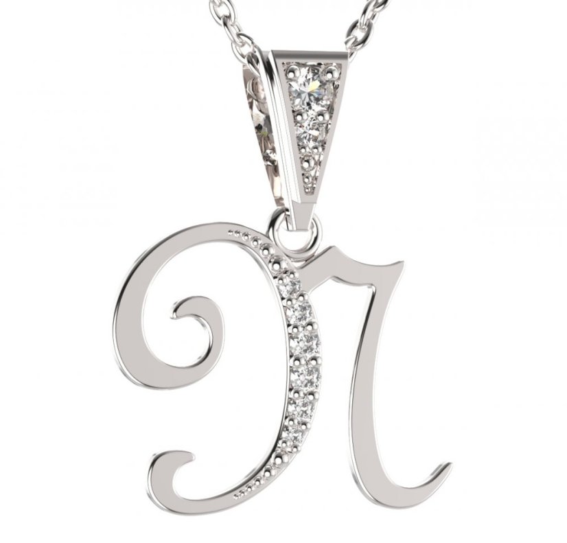 BG zlatý přívěsek písmenko N - 1223 Bílé zlato - 585 Diamant