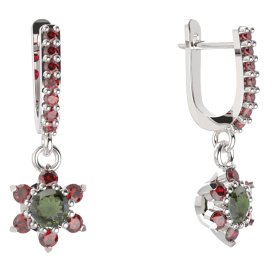 BG  náušnice 978 Stříbro 925 - rhodium Vltavín a granát