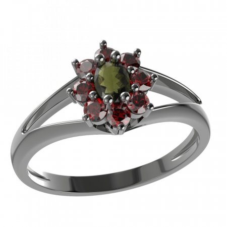 BG prsten s oválným kamenem 627-V - Kov: Stříbro 925 - rhodium, Kámen: Granát