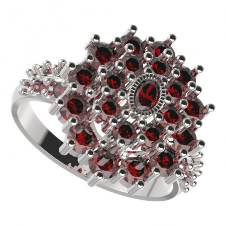 BG prsten 009-X oválného tvaru - Kov: Stříbro 925 - rhodium, Kámen: Vltavín a granát