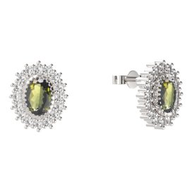 BG náušnice ovál - 244 Stříbro 925 - rhodium Vltavín a kubický zirkon