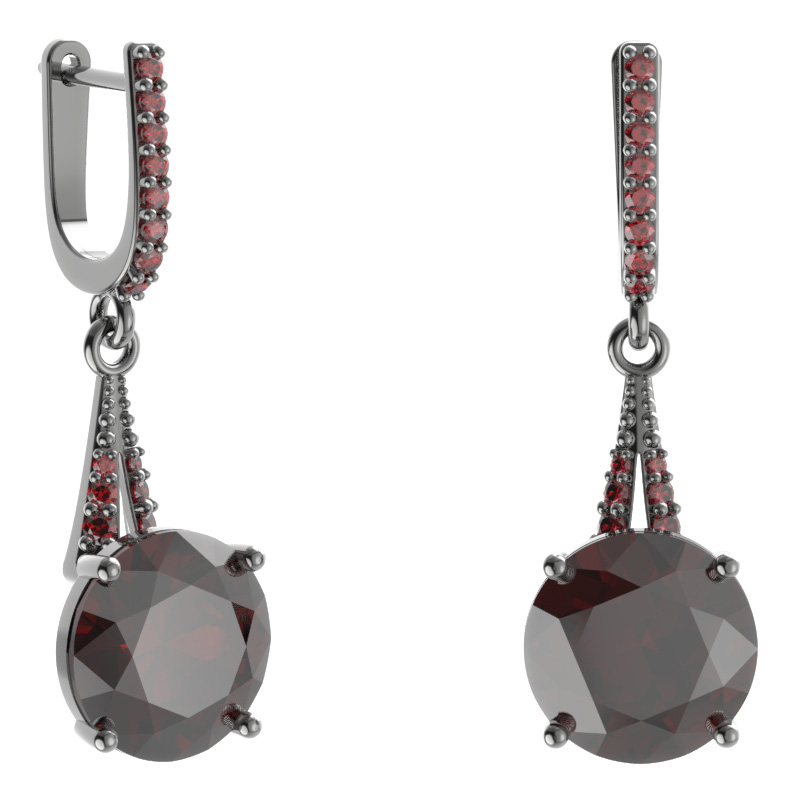 Stříbrné náušnice s českým granátem, ruthenium, anglické zapínání – 475-G91