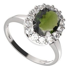 BG prstýnek 728 Bílé zlato - 585 Vltavín a  kubický zirkon