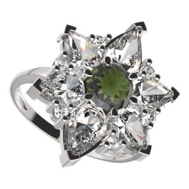 BG prsten solitérní 409-I Stříbro 925 - rhodium Vltavín a  kubický zirkon