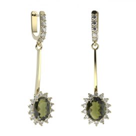 BG náušnice s centrálním oválným kamenem 516-A93 Stříbro 925 - pozlacené Vltavín a  kubický zirkon