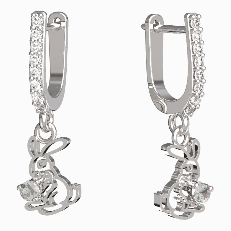 BeKid dětské náušnice zajíček 1186 Bílé zlato - 585 Diamant
