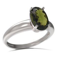 BG prsten s oválným kamenem 492-I Bílé zlato - 585 Vltavín