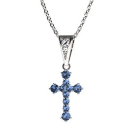 Zlatý přívěsek křížek se světle modrým zirkonem, bílé zlato 585 – 256 (ZM442561)