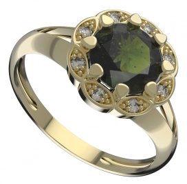 BG prsten kulatý 993-V Stříbro 925 - pozlacené Vltavín a  kubický zirkon