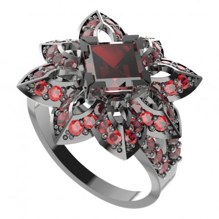 BG prsten oválný 733-Y - Kov: Stříbro 925 - rhodium, Kámen: Vltavín a granát