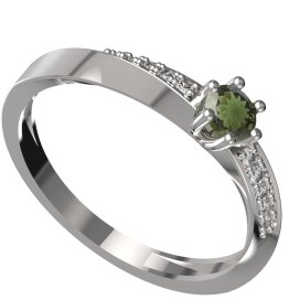 BG zlatý granátový, vltavínový prstýnek 1456 Bílé zlato - 585 Vltavín a diamant