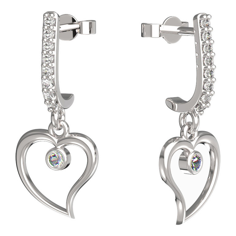 Bg náušnice srdíčko 1267 Bílé zlato - 585 Diamant