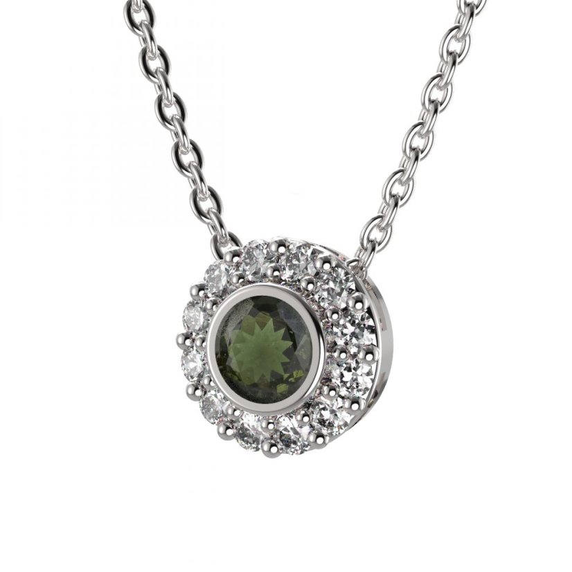 BG přívěs vsazený granát  744 Stříbro 925 - rhodium Vltavín a  kubický zirkon