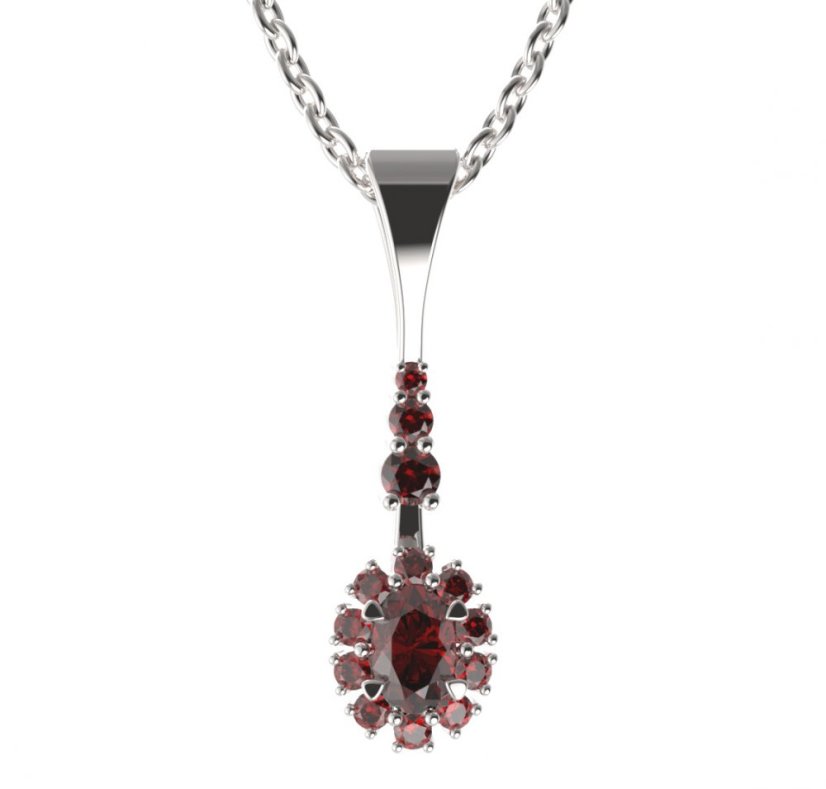 BG přívěs s centrálním oválným kamenem 498-B Stříbro 925 - rhodium Granát