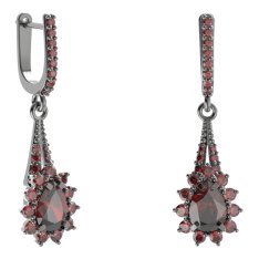 BG náušnice s centrálním kapkovitým kamenem 509-G91 Stříbro 925 - ruthenium (30-90dní) Granát