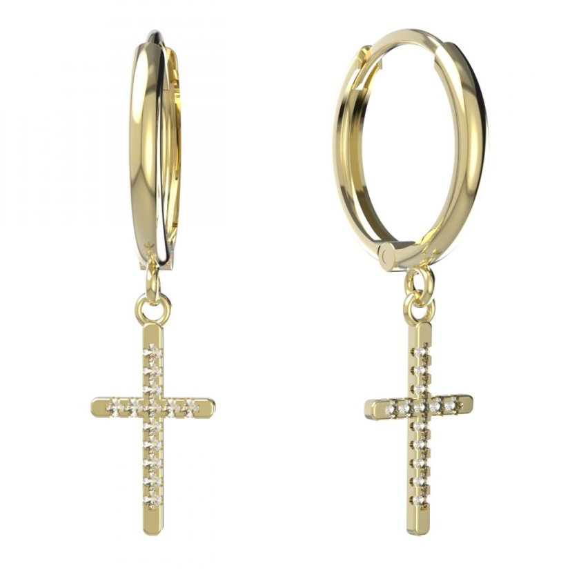 BG zlaté náušnice křížek 1107 Žluté zlato - 585 Diamant