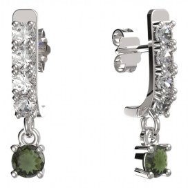 BG zlaté vltavínové náušnice 725 Bílé zlato - 585 Vltavín a diamant