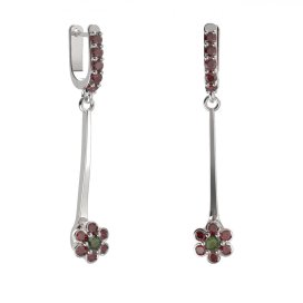 BG náušnice ve tvaru květu 518-A93 Stříbro 925 - rhodium Vltavín a granát