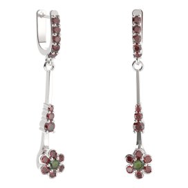 BG náušnice ve tvaru květu 518-B93 Stříbro 925 - rhodium Vltavín a granát