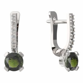 BG vltavínové náušnice 558 Bílé zlato - 585 Vltavín a diamant