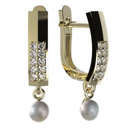 BG zlaté náušnice 1290 s bílou perlou Žluté zlato - 585 Diamant a perla