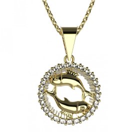 BG zlatý přívěšek Ryby 045 Žluté zlato - 585 Bílý kubický zirkon