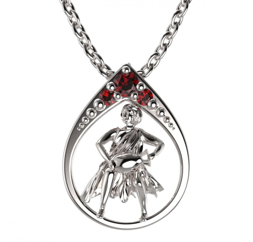 BG granátový přívěšek Vodnář 047 Stříbro 925 - rhodium Granát