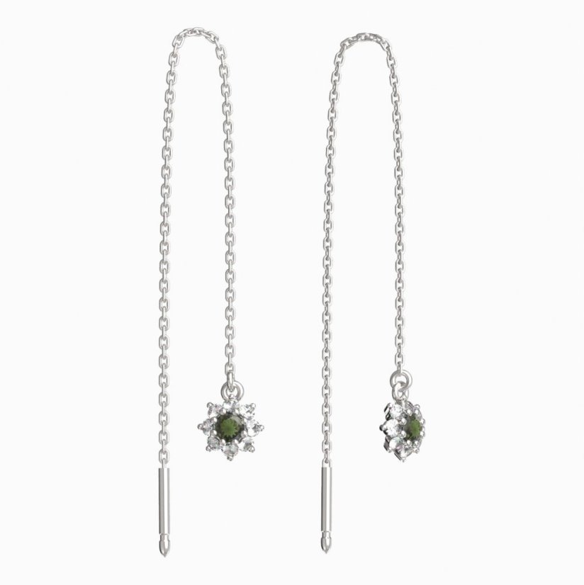 BG vltavínové náušnice 886 Bílé zlato - 585 Vltavín a diamant