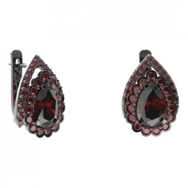 BG náušnice s centrálním kapkovitým kamenem 519-90 Stříbro 925 - ruthenium (30-90dní) Granát