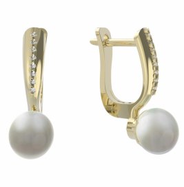 BG zlaté náušnice 561 s bílou perlou Žluté zlato - 585 Diamant a perla