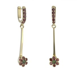 BG náušnice ve tvaru květu 518-A93 Žluté zlato - 585 Vltavín a granát