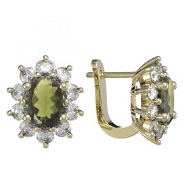 BG náušnice vsazený granát 756 Žluté zlato - 585 Vltavín a  kubický zirkon