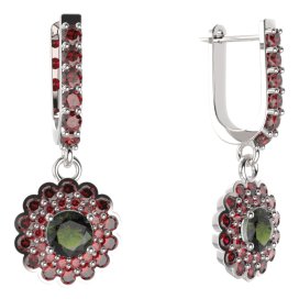 BG kulaté náušnice 463-94 Stříbro 925 - rhodium Vltavín a granát