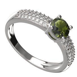 BG zlatý granátový, vltavínový prstýnek 1447 Bílé zlato - 585 Vltavín a diamant