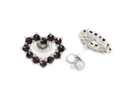 BG náušnice vsazený granát hvězdicový brus 133 Bílé zlato - 585 Granát