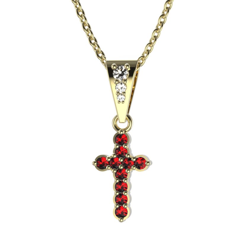 Zlatý přívěsek křížek s červeným zirkonem, žluté zlato 585 – 580 (ZI345802)