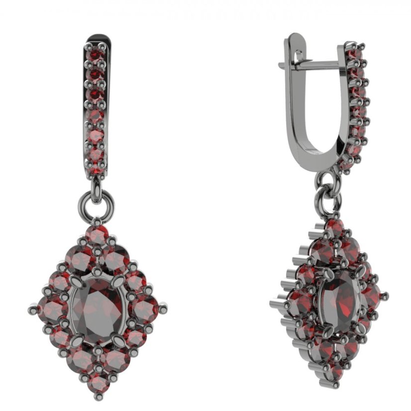 Stříbrné náušnice s přírodním granátem, ruthenium, anglické zapínání – 422-84