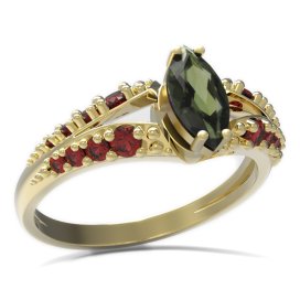 BG prsten s oválným kamenem 483-G Žluté zlato - 585 Vltavín a granát