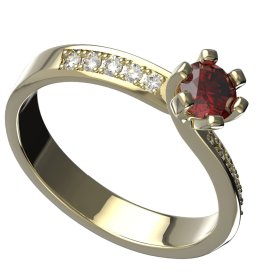BG zlatý prstýnek granátový, vltavínový 1124 /zásnubní-snubní/ Žluté zlato - 585 Granát a kubický zirkon
