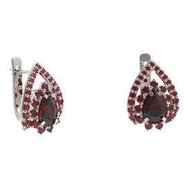 BG náušnice s centrálním kapkovitým kamenem 505-90 Stříbro 925 - rhodium Granát