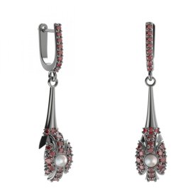 BG náušnice s přírodní perlou 537-C91 Stříbro 925 - ruthenium (30-90dní) Granát a perla