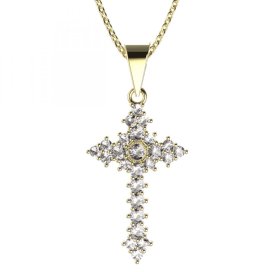 BeKid dětský přívěšek křížek 264 Žluté zlato - 585 Diamant