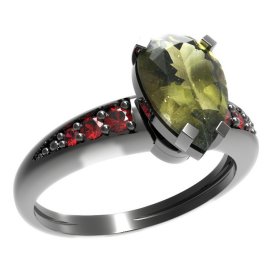 BG prsten kapkovitý kámen 494-J Stříbro 925 - ruthenium (30-90dní) Vltavín a granát