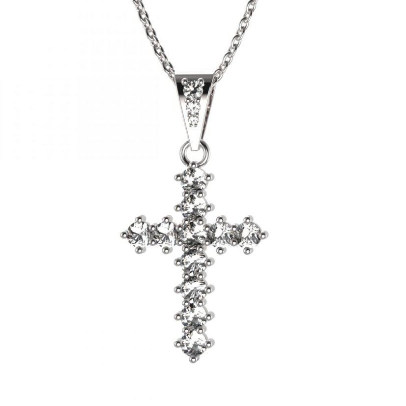 Zlatý přívěsek křížek se zirkonem, bílé zlato 585 – 258 (ZZ442582)