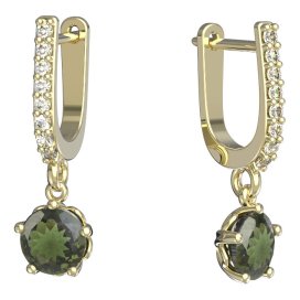 BG vltavínové náušnice 875 Žluté zlato - 585 Vltavín a diamant
