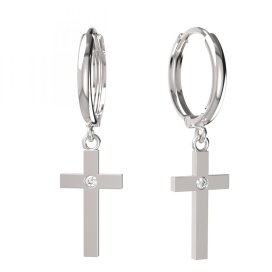 BG zlaté  náušnice křížek 1103 Bílé zlato - 585 Bílý kubický zirkon