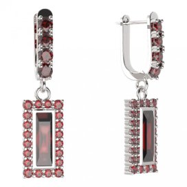 BG čtvercové náušnice 837-96 Stříbro 925 - rhodium Granát