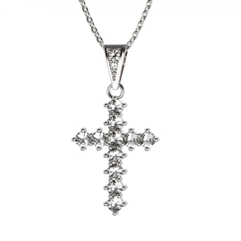 Zlatý přívěsek křížek s lab-grown diamantem, bílé zlato 585 – 258 (Zd442581)