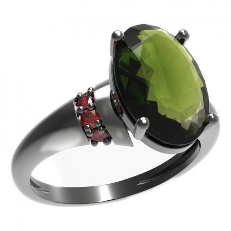 BG prsten oválný kámen 480-K - Kov: Stříbro 925 - rhodium, Kámen: Vltavín a granát