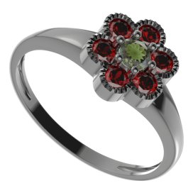 BG prsten kulatý 140-I Stříbro 925 - ruthenium (30-90dní) Vltavín a granát